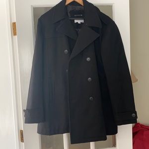 Calvin Klein Black Wool Men’s PCoat Quilted Lining